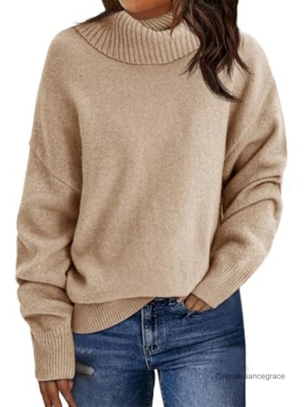 Womens Turtleneck Sweater Long Sleeve Loose Knit Pullover